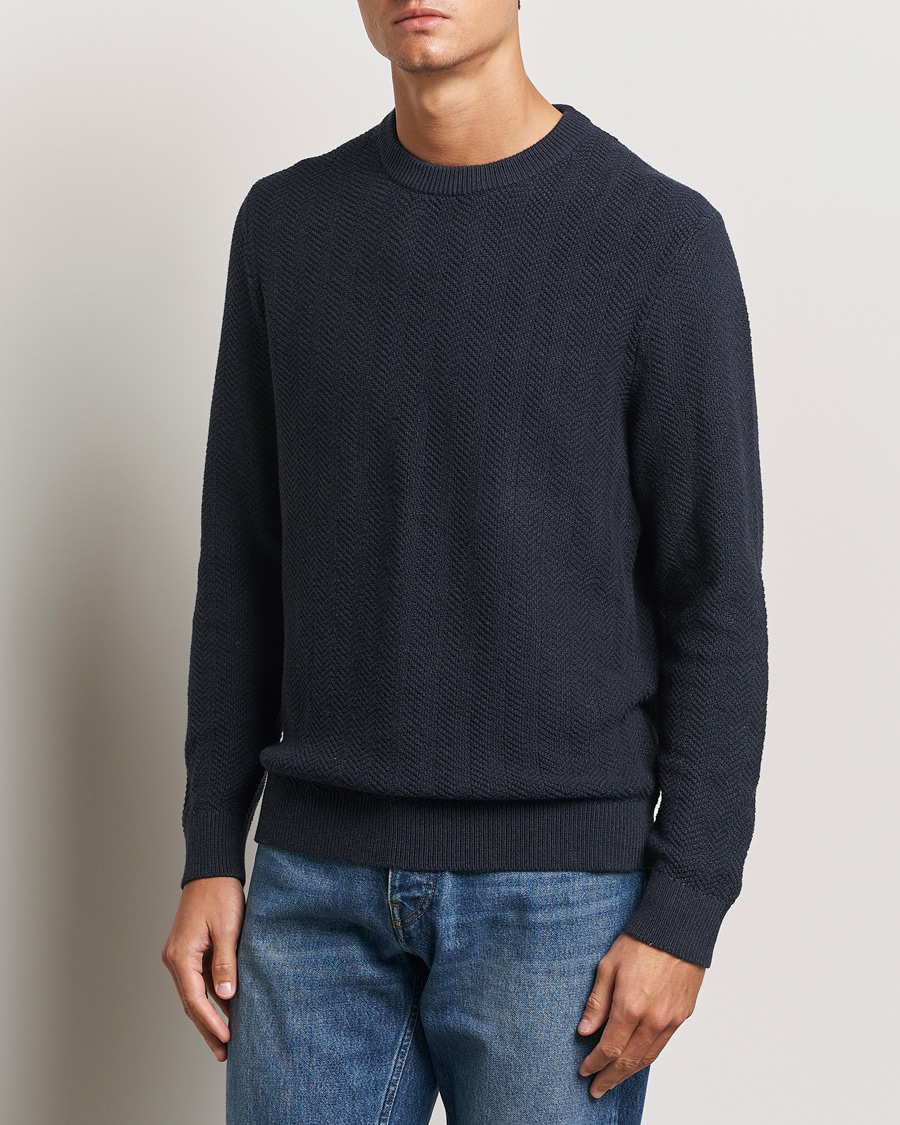 Heren | Truien | NN07 | Pete Cotton Knitted Crew Neck Navy Melange