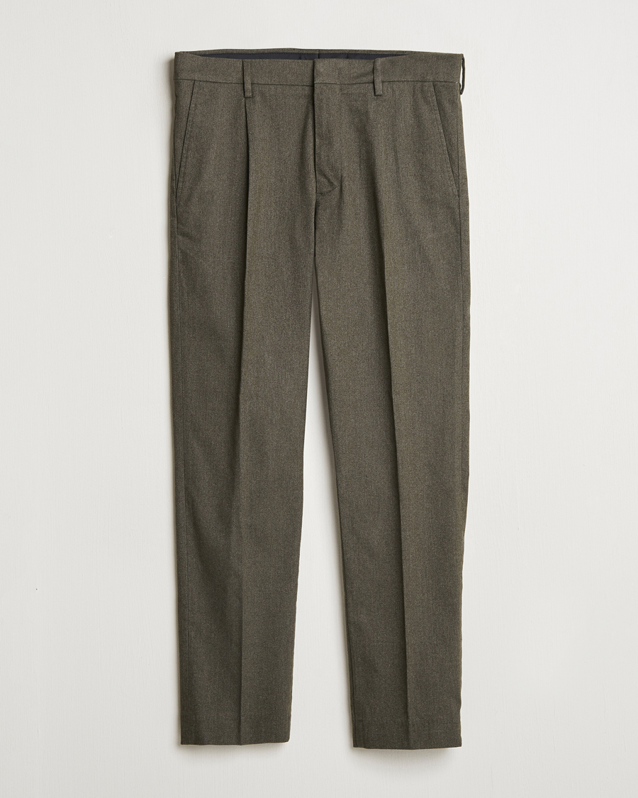 Heren | Broeken | NN07 | Bill Pleated Brushed Cotton Trousers Dark Army