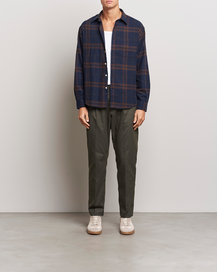Heren | Broeken | NN07 | Bill Pleated Brushed Cotton Trousers Dark Army