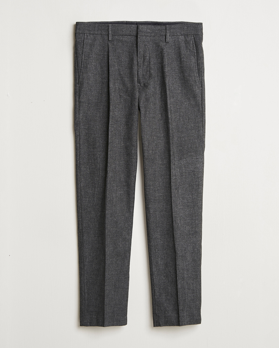 Heren | Broeken | NN07 | Bill Pleated Brushed Cotton Trousers Black Melange
