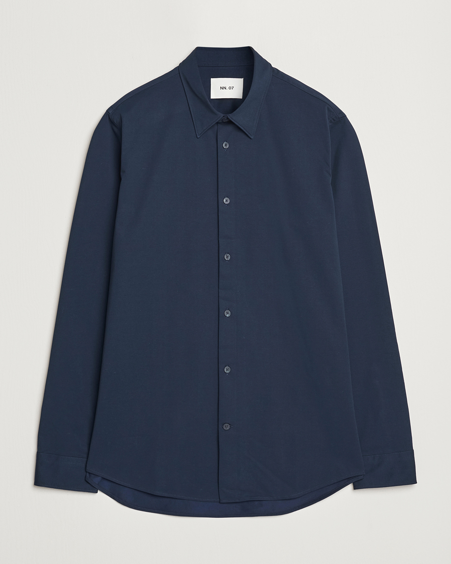 Heren | Overhemden | NN07 | Elian Mercerized Cotton Shirt Navy Blue