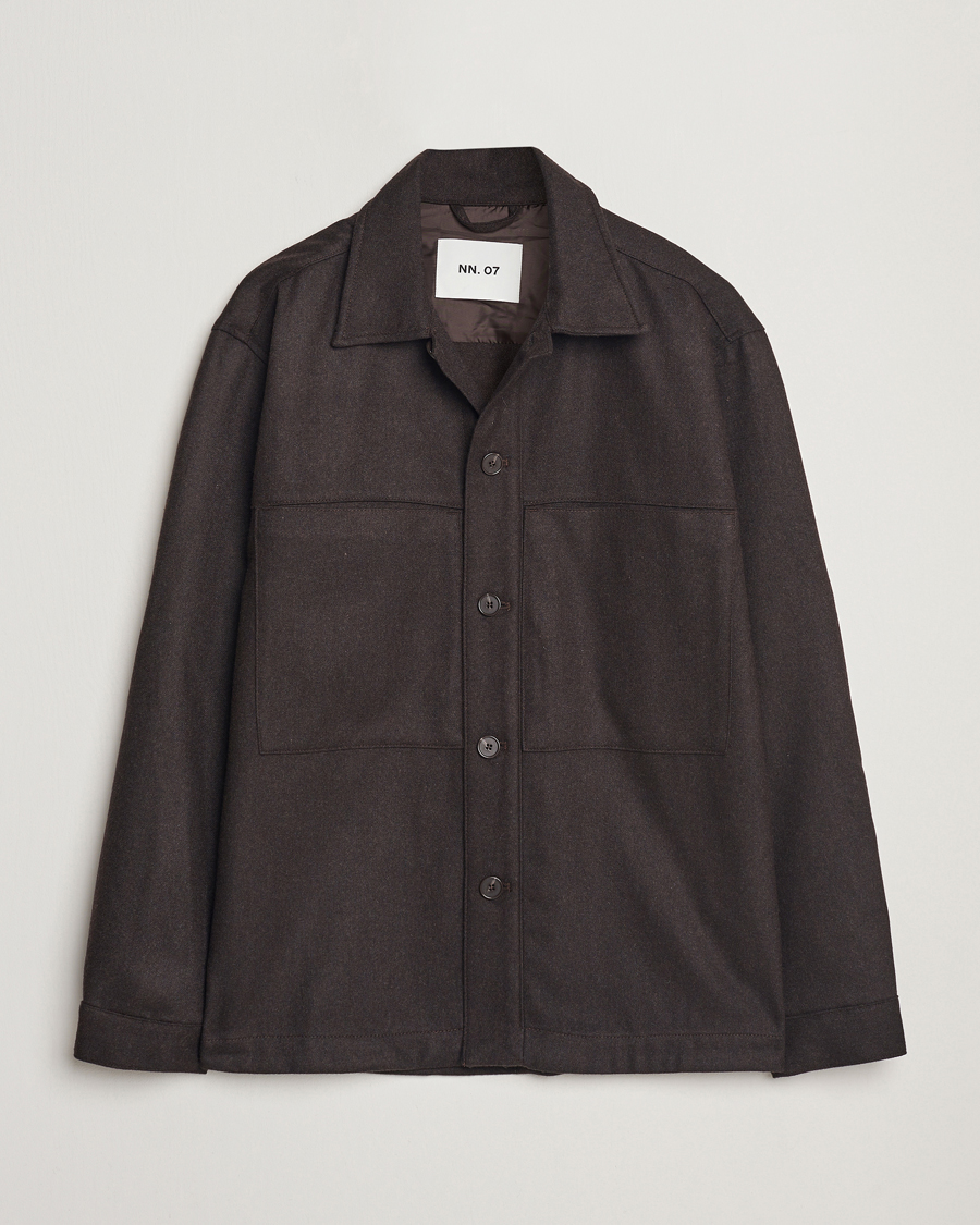 Heren | Overhemden | NN07 | Isak Wool Overshirt Dark Brown