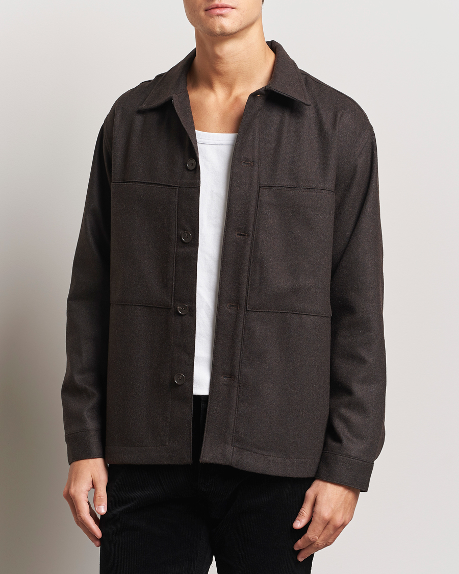 Heren | Overhemden | NN07 | Isak Wool Overshirt Dark Brown