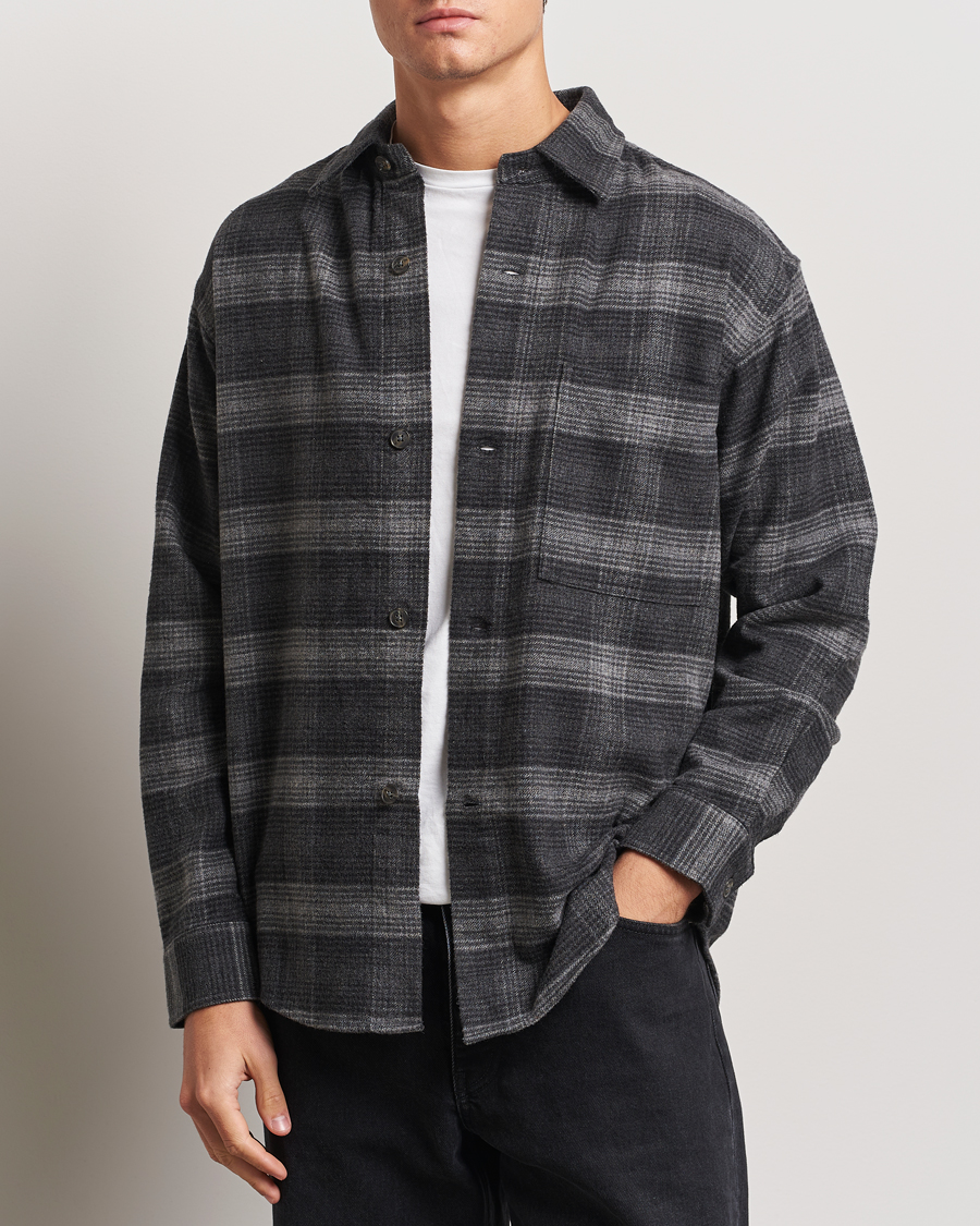 Heren | Overhemden | NN07 | Adwin Checked Flannel Overshirt Black/Grey