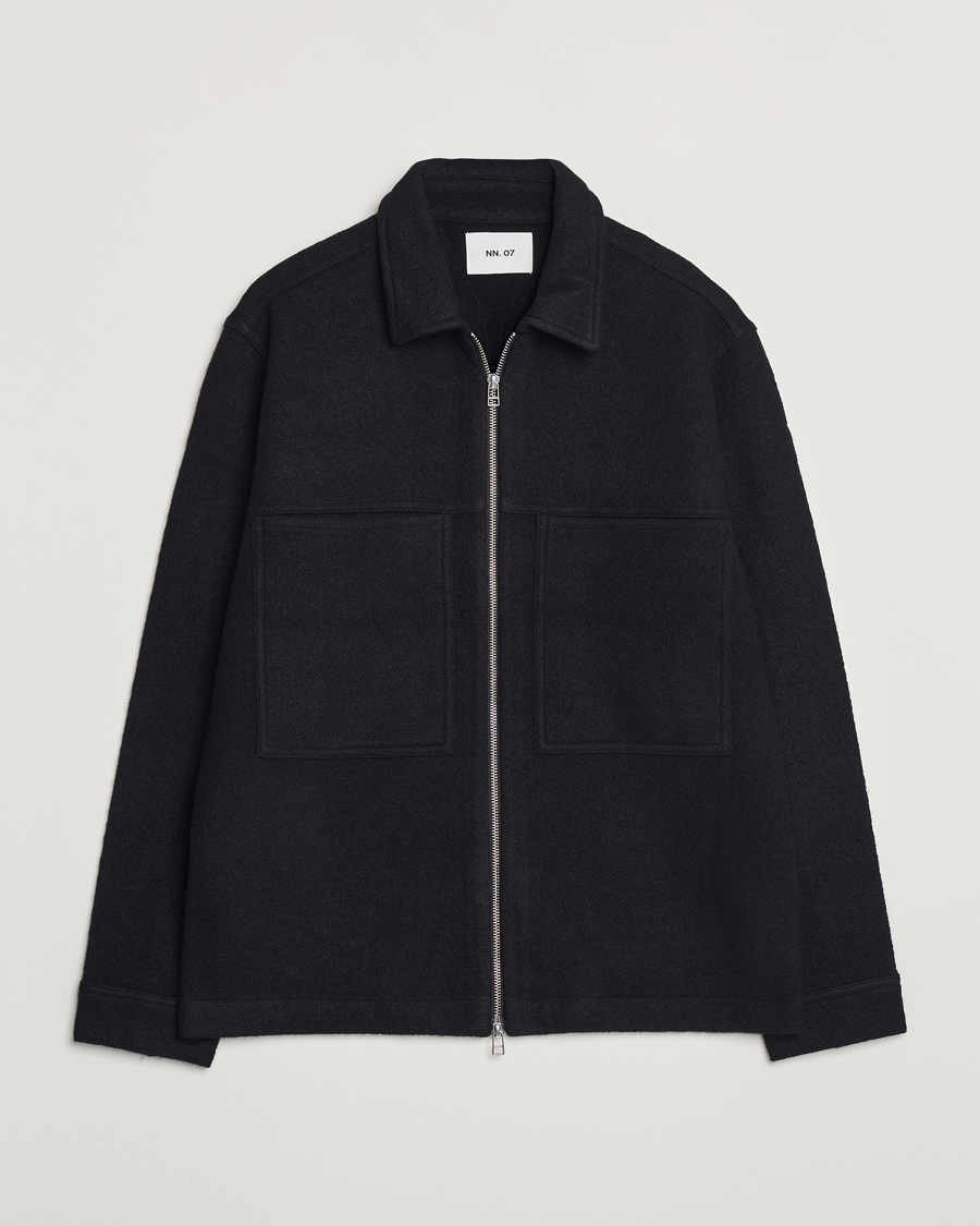 Heren | Truien | NN07 | Isak Boiled Wool Full Zip Black
