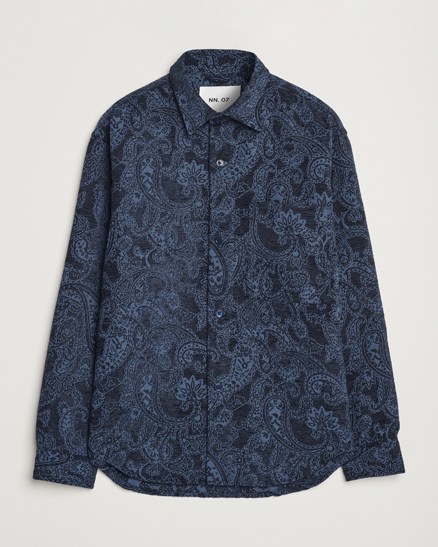 Heren | Overhemden | NN07 | Adwin Flower Overshirt Navy Blue
