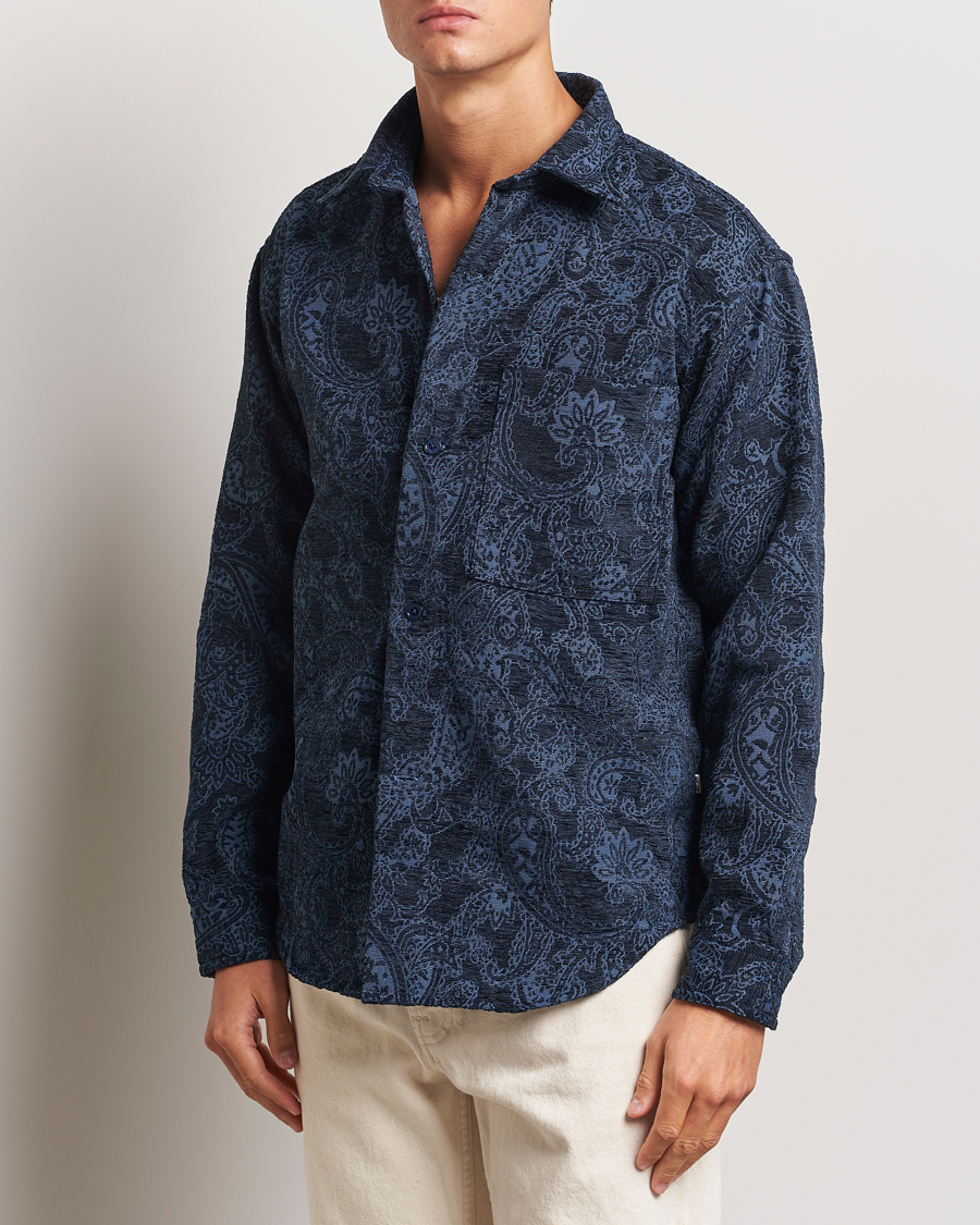 Heren | Overhemden | NN07 | Adwin Flower Overshirt Navy Blue