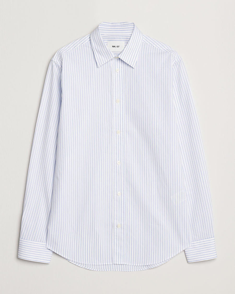 Heren | Overhemden | NN07 | Colby Poplin Striped Shirt White/Blue