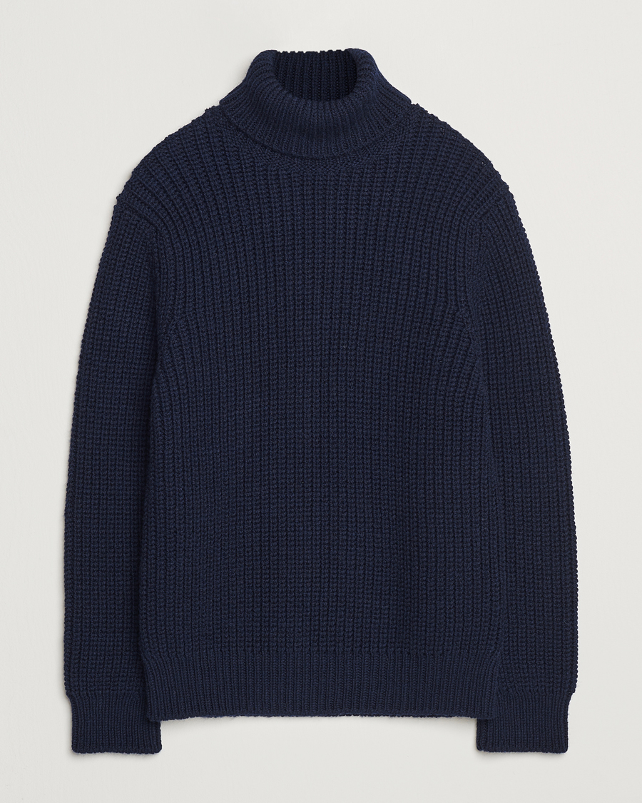 Heren | Truien | Nudie Jeans | August Chunky Wool Knitted Rollneck Navy