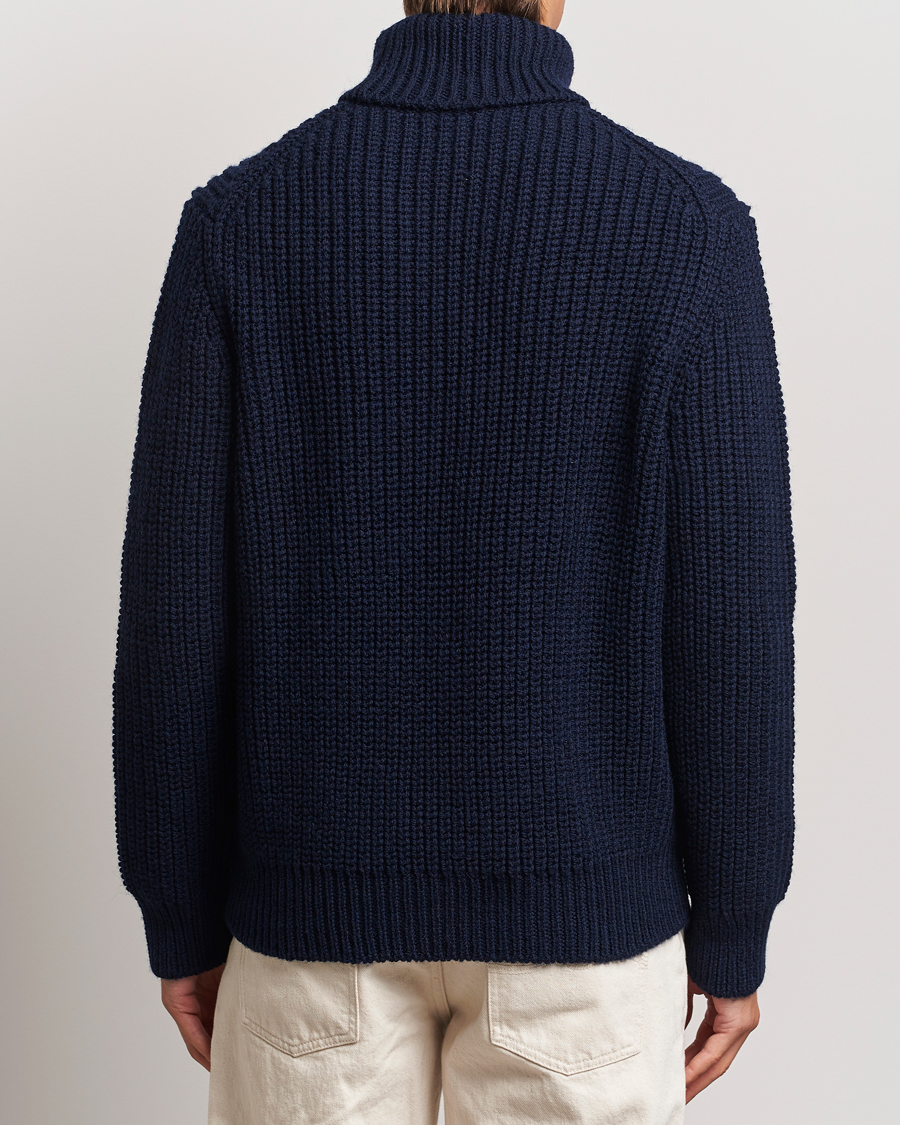 Heren | Truien | Nudie Jeans | August Chunky Wool Knitted Rollneck Navy