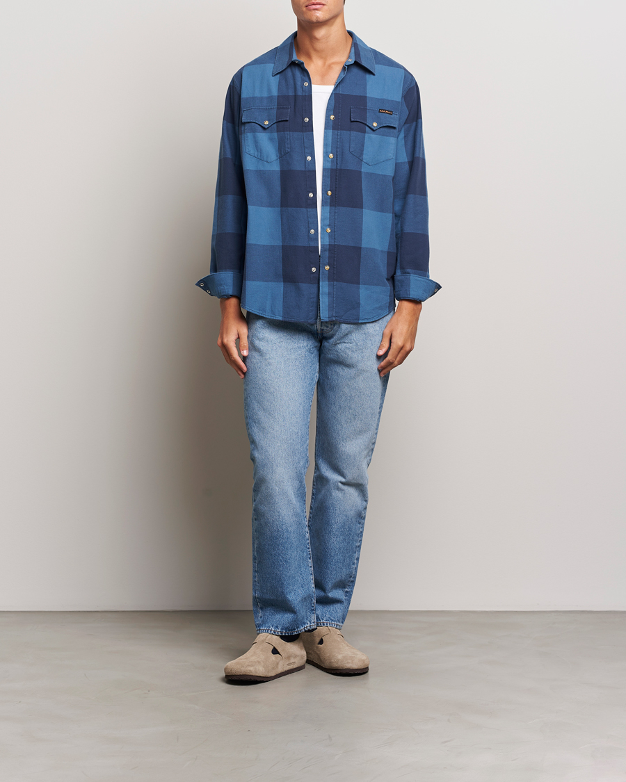 Heren | Overhemden | Nudie Jeans | George Checked Flannel Shirt Blue