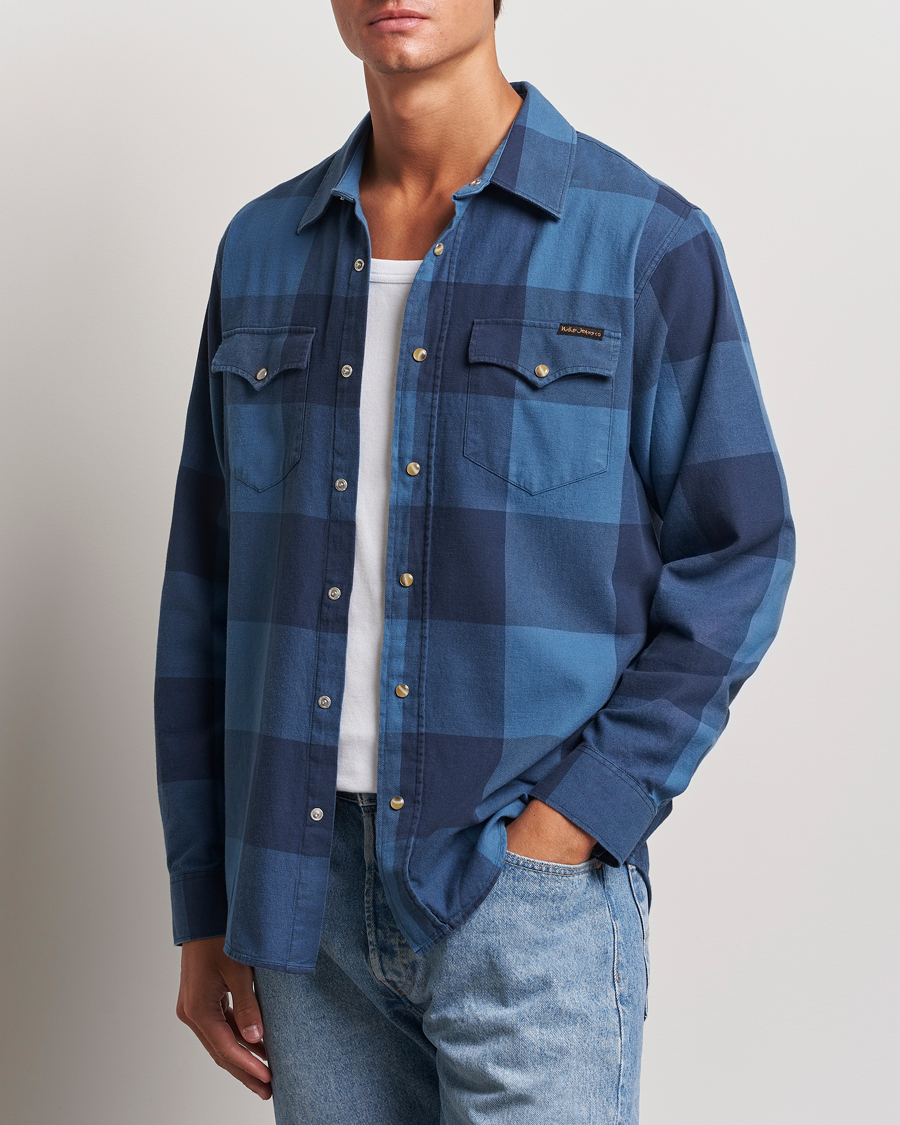Heren | Overhemden | Nudie Jeans | George Checked Flannel Shirt Blue