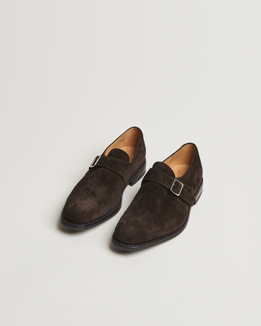 Heren | Gespschoenen | Loake 1880 | 357 Suede Single Monk Dark Brown