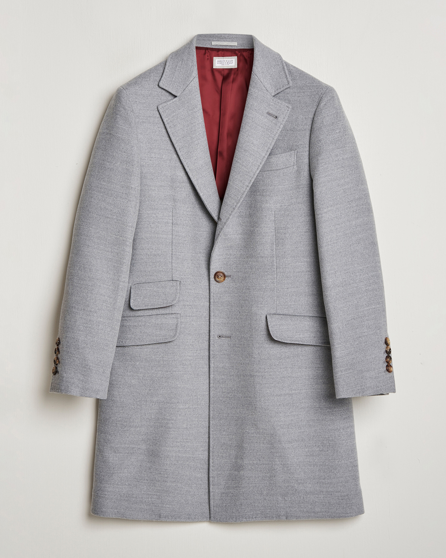 Heren | Jassen | Brunello Cucinelli | Single Breasted Beaver Wool Coat Pearl Grey