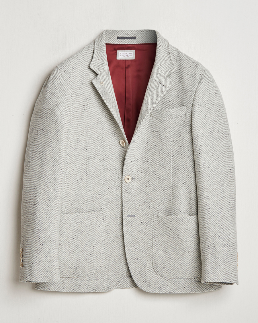 Heren | Jassen | Brunello Cucinelli | Cashmere Herringbone City Jacket Pearl Grey