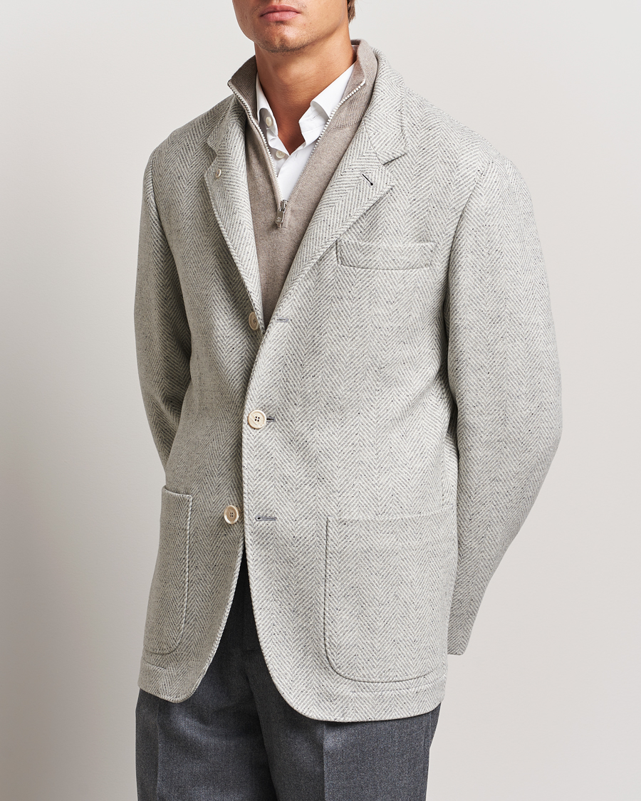 Heren | Jassen | Brunello Cucinelli | Cashmere Herringbone City Jacket Pearl Grey