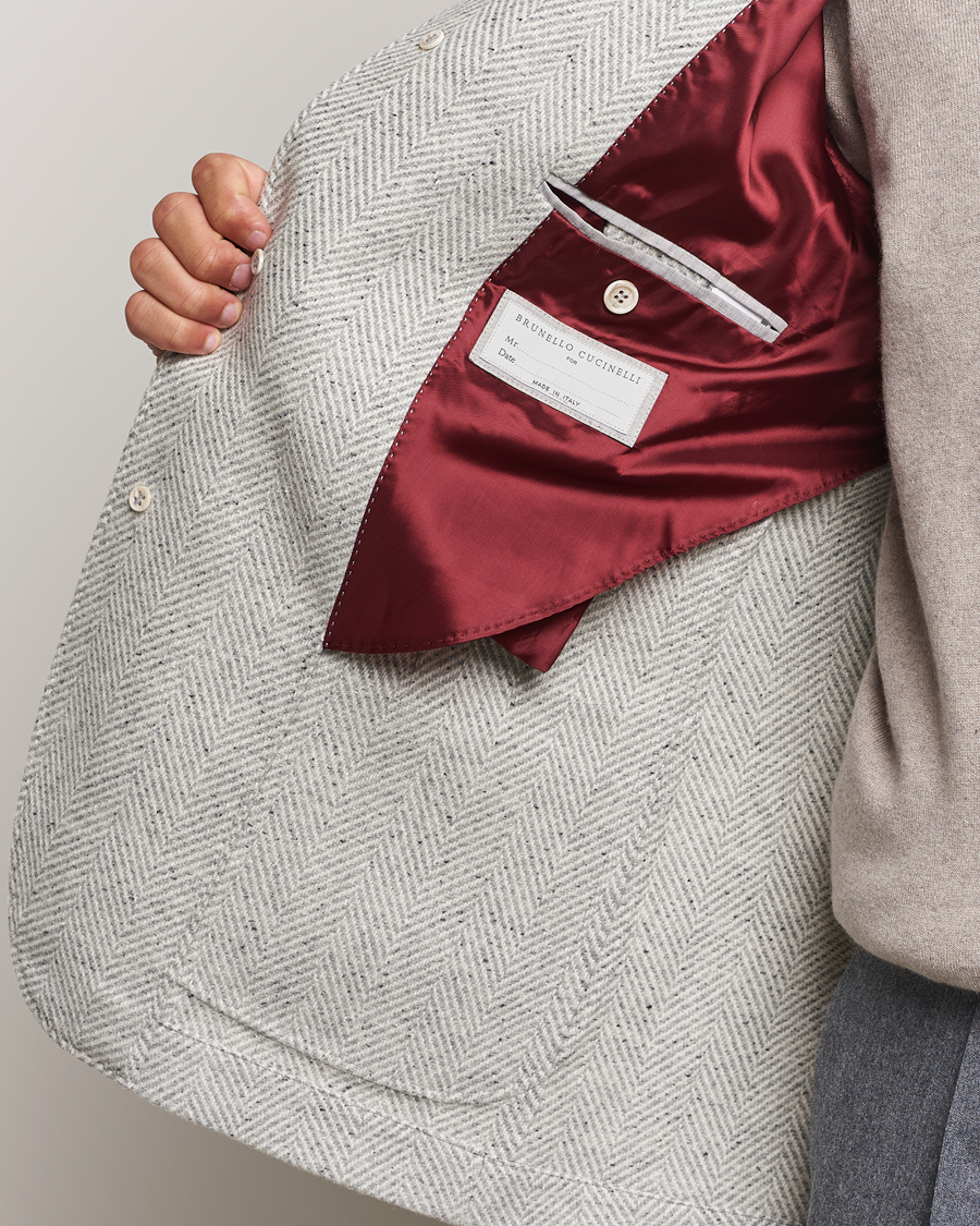 Heren | Jassen | Brunello Cucinelli | Cashmere Herringbone City Jacket Pearl Grey