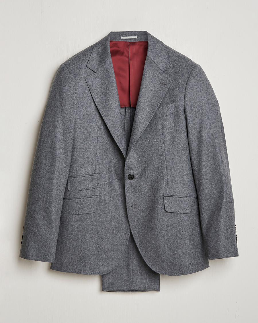 Heren | Pakken | Brunello Cucinelli | Single Breasted Flannel Suit Grey Melange