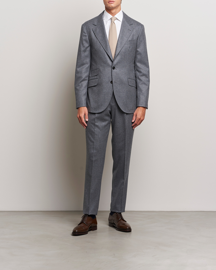 Heren | Pakken | Brunello Cucinelli | Single Breasted Flannel Suit Grey Melange