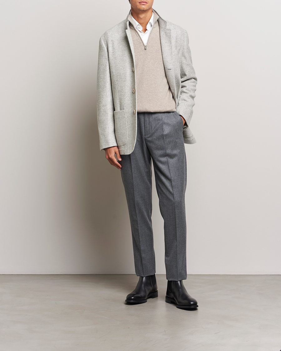 Heren | Broeken | Brunello Cucinelli | Slim Fit Pleated Flannel Trousers Grey Melange