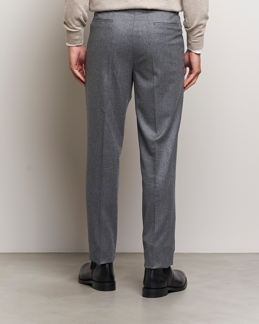 Heren | Broeken | Brunello Cucinelli | Slim Fit Pleated Flannel Trousers Grey Melange