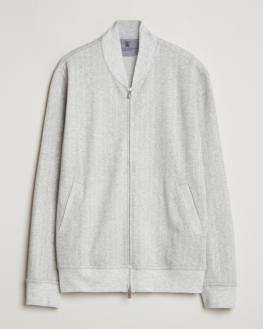 Heren | Truien | Brunello Cucinelli | Soft Pinstripe Full Zip Sweater Pearl Grey