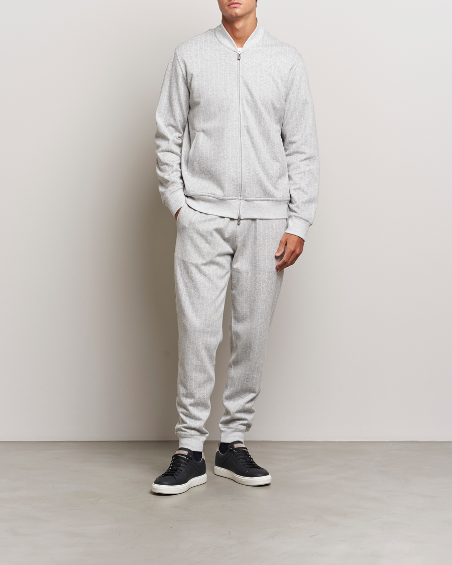 Heren | Truien | Brunello Cucinelli | Soft Pinstripe Full Zip Sweater Pearl Grey