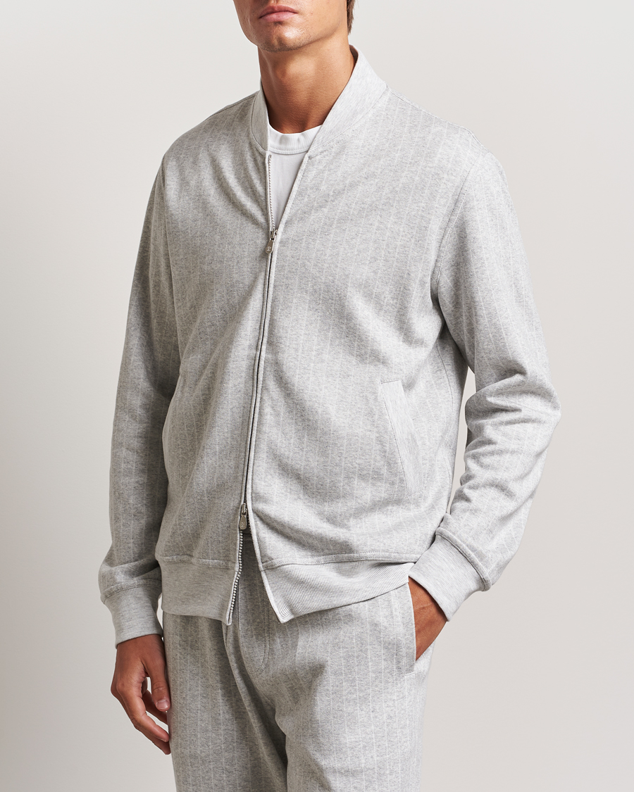 Heren | Truien | Brunello Cucinelli | Soft Pinstripe Full Zip Sweater Pearl Grey