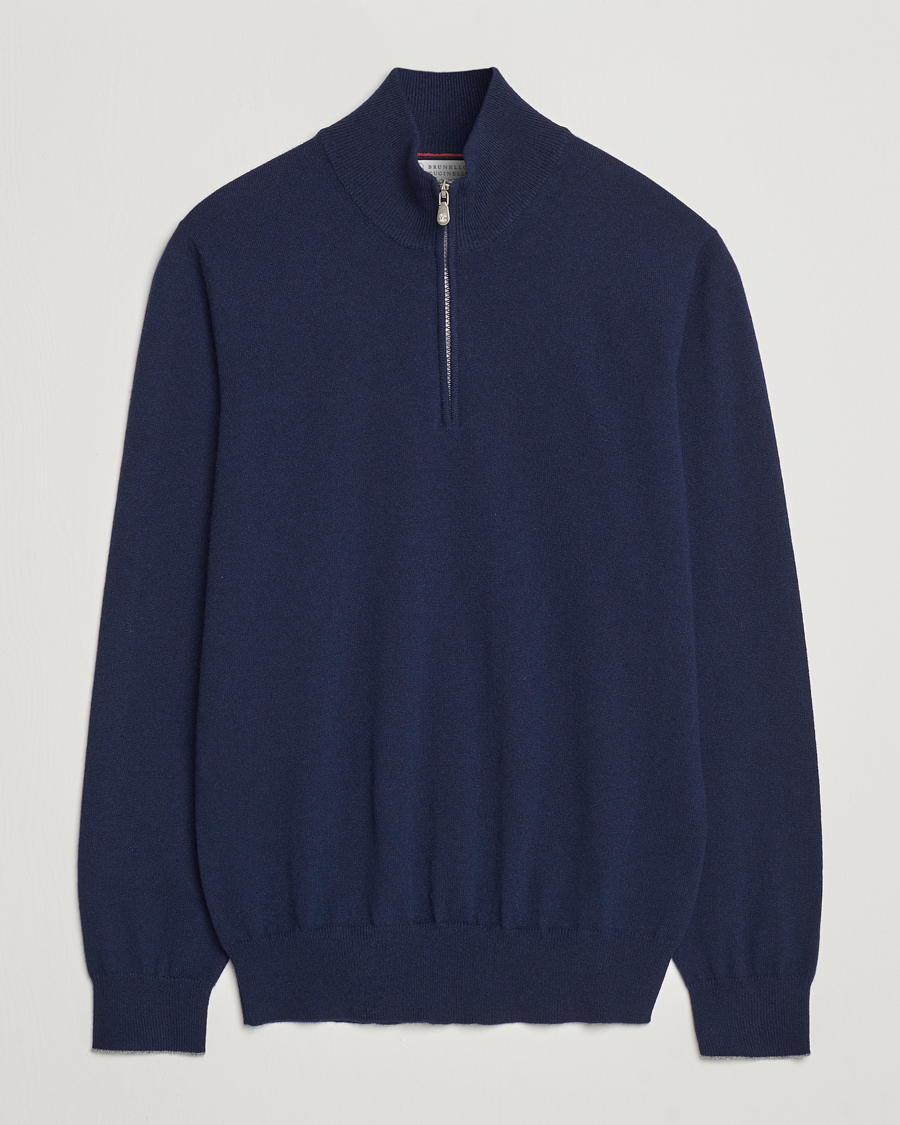 Heren | Truien | Brunello Cucinelli | 2 Ply Cashmere Half Zip Navy