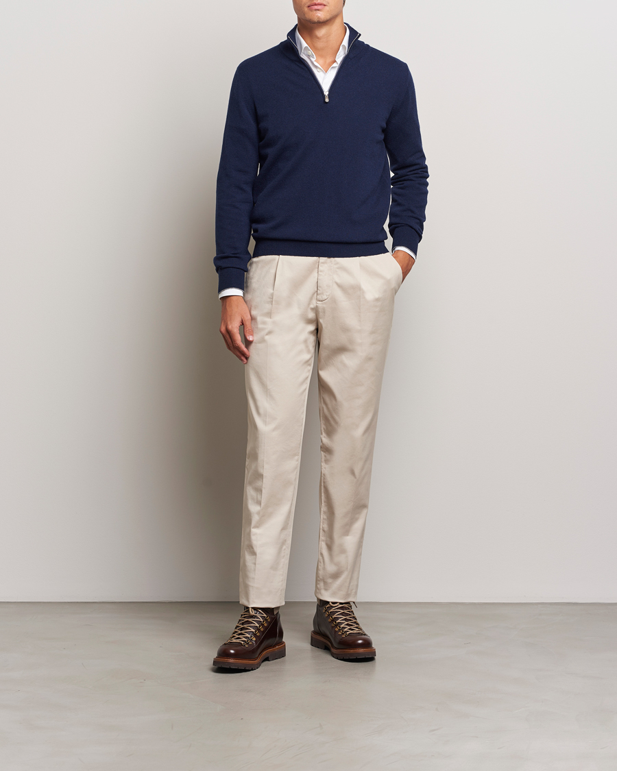 Heren | Truien | Brunello Cucinelli | 2 Ply Cashmere Half Zip Navy
