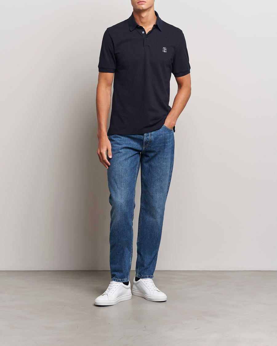 Heren | Polo's | Brunello Cucinelli | Short Sleeve Logo Polo Navy