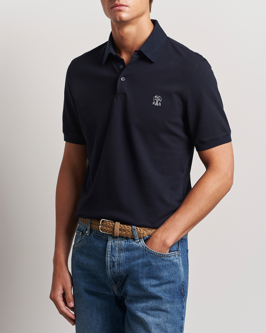 Heren | Polo's | Brunello Cucinelli | Short Sleeve Logo Polo Navy