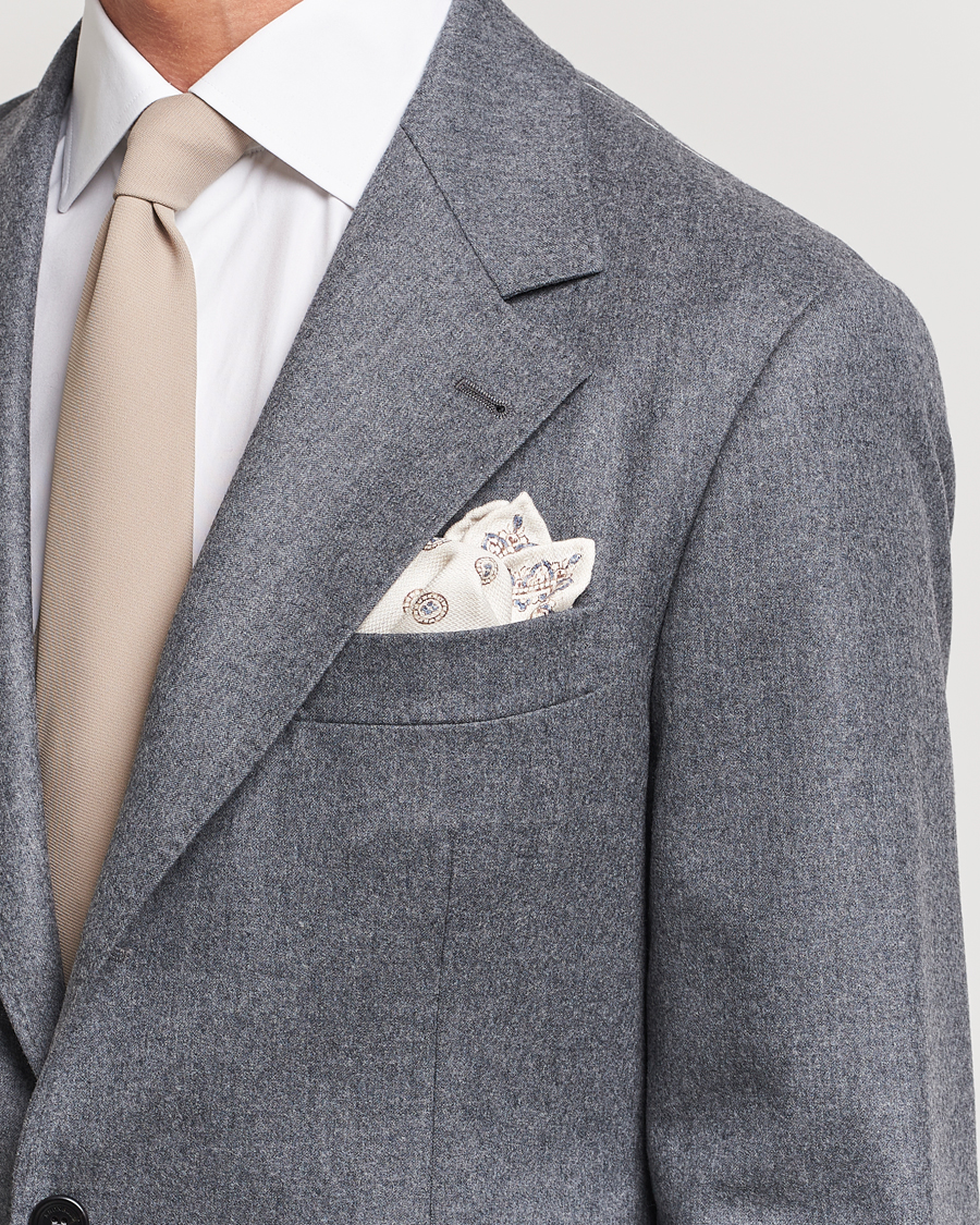 Heren | Brunello Cucinelli Printed Silk Pocket Square Ivory | Brunello Cucinelli | Printed Silk Pocket Square Ivory