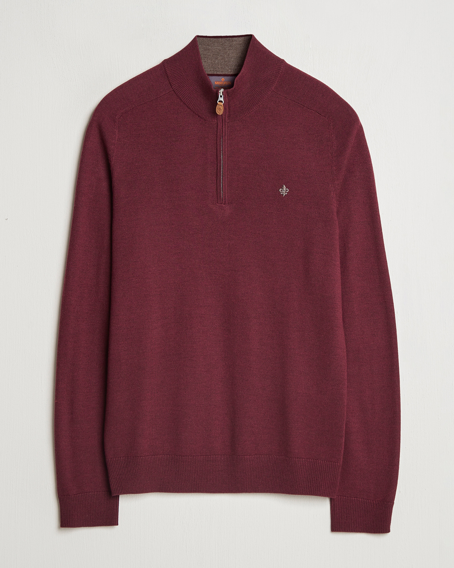Heren | Truien | Morris | John Merino Half Zip Wine Red