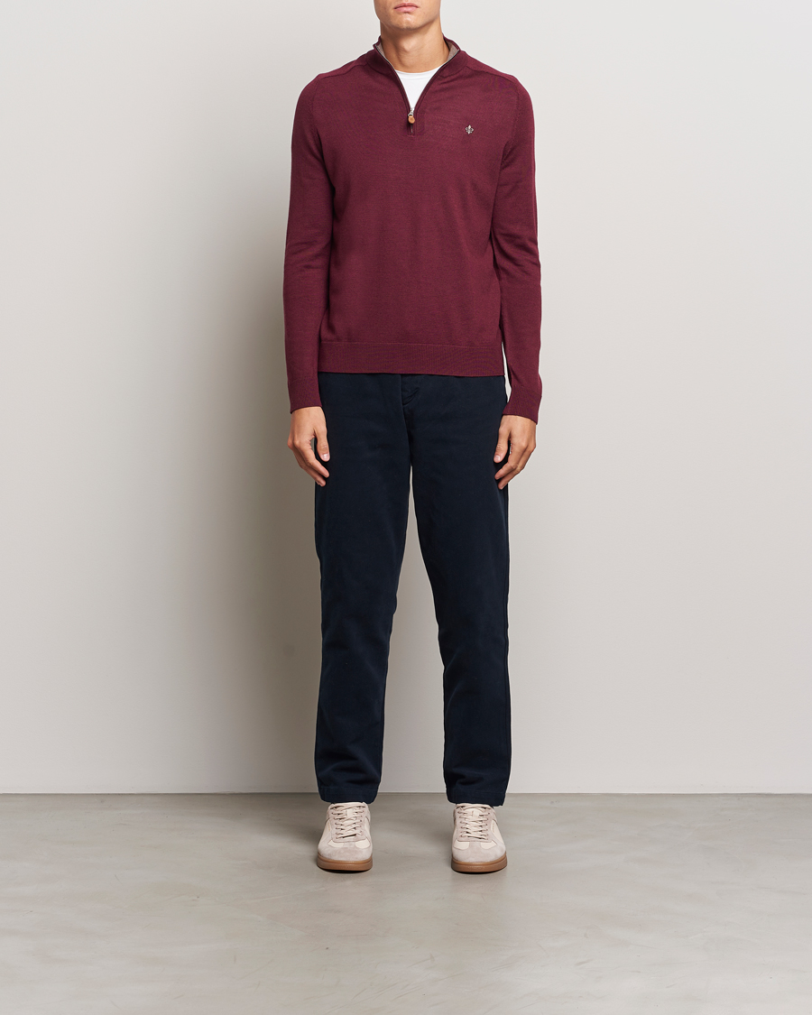 Heren | Truien | Morris | John Merino Half Zip Wine Red