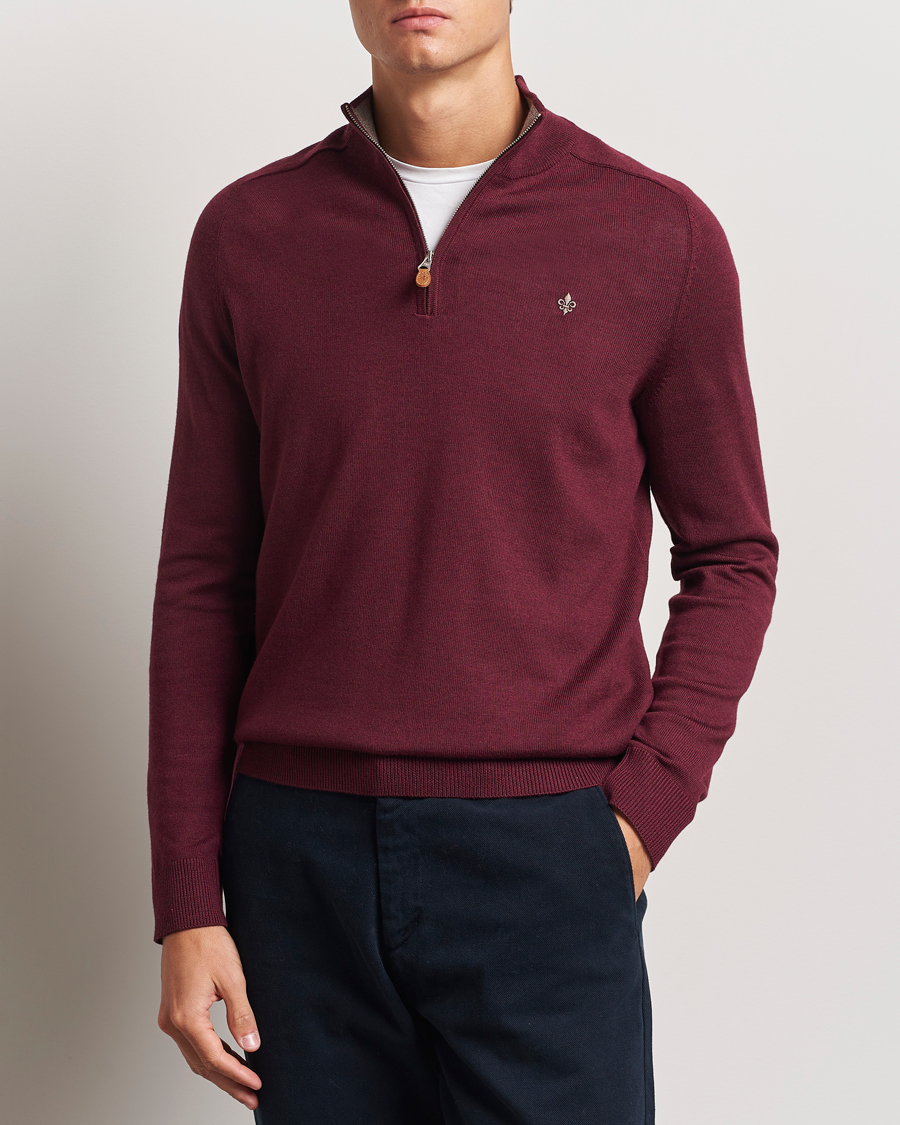 Heren | Truien | Morris | John Merino Half Zip Wine Red