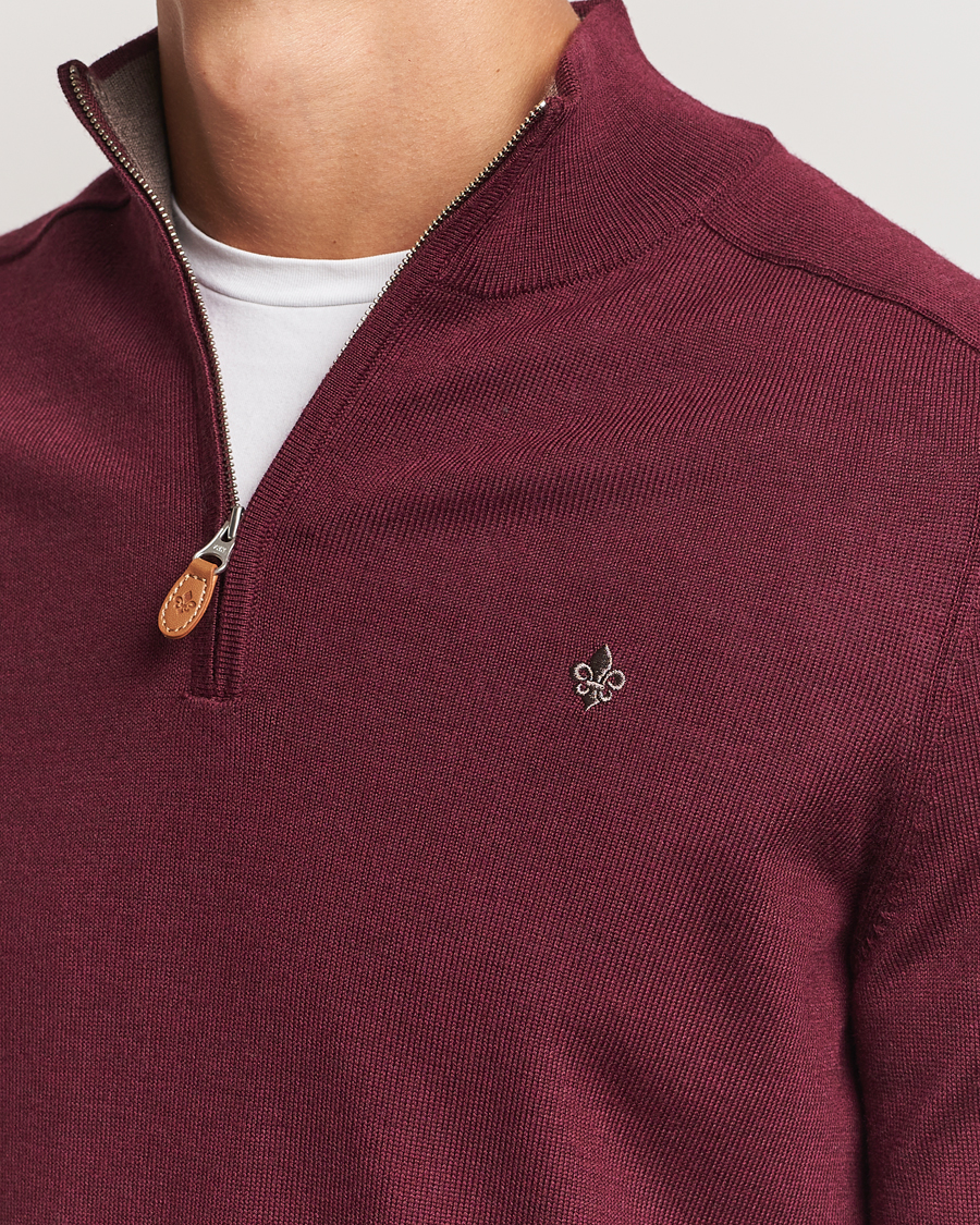 Heren | Truien | Morris | John Merino Half Zip Wine Red