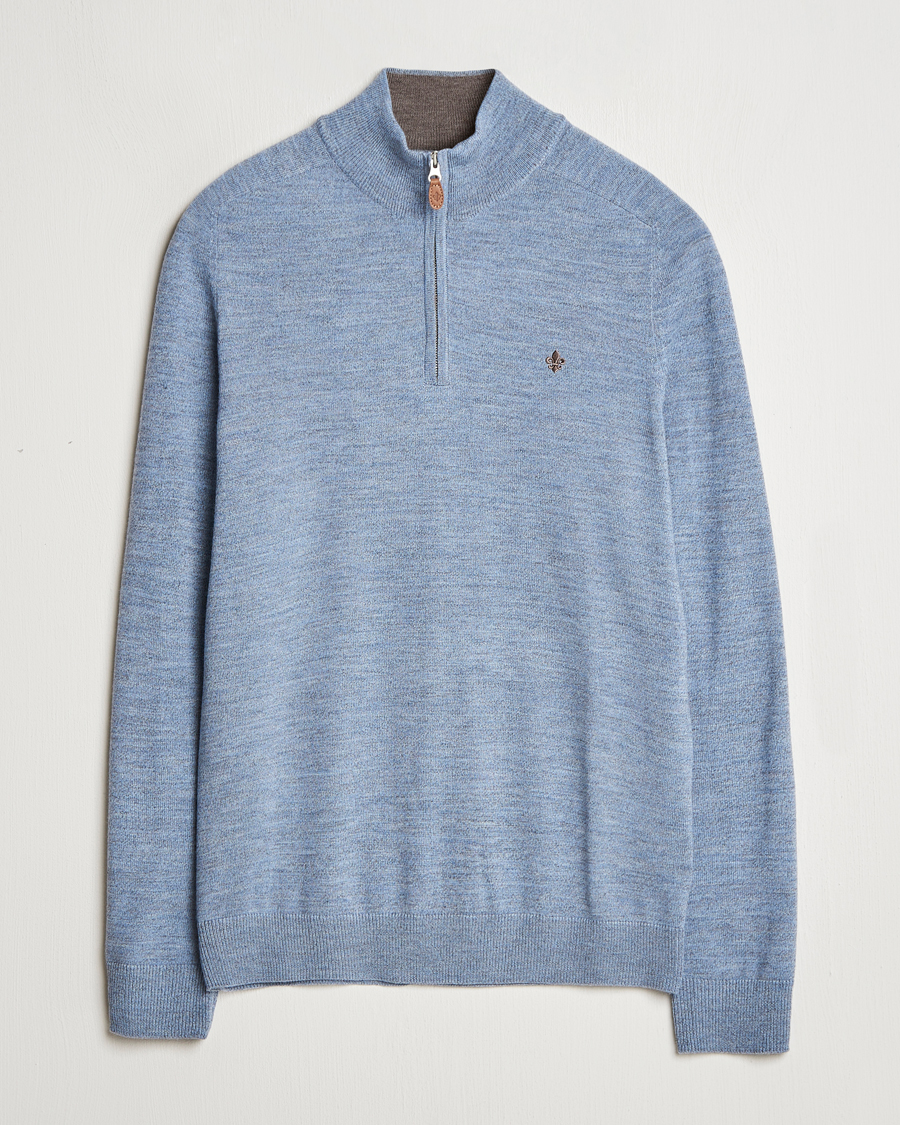 Heren | Truien | Morris | John Merino Half Zip Light Blue