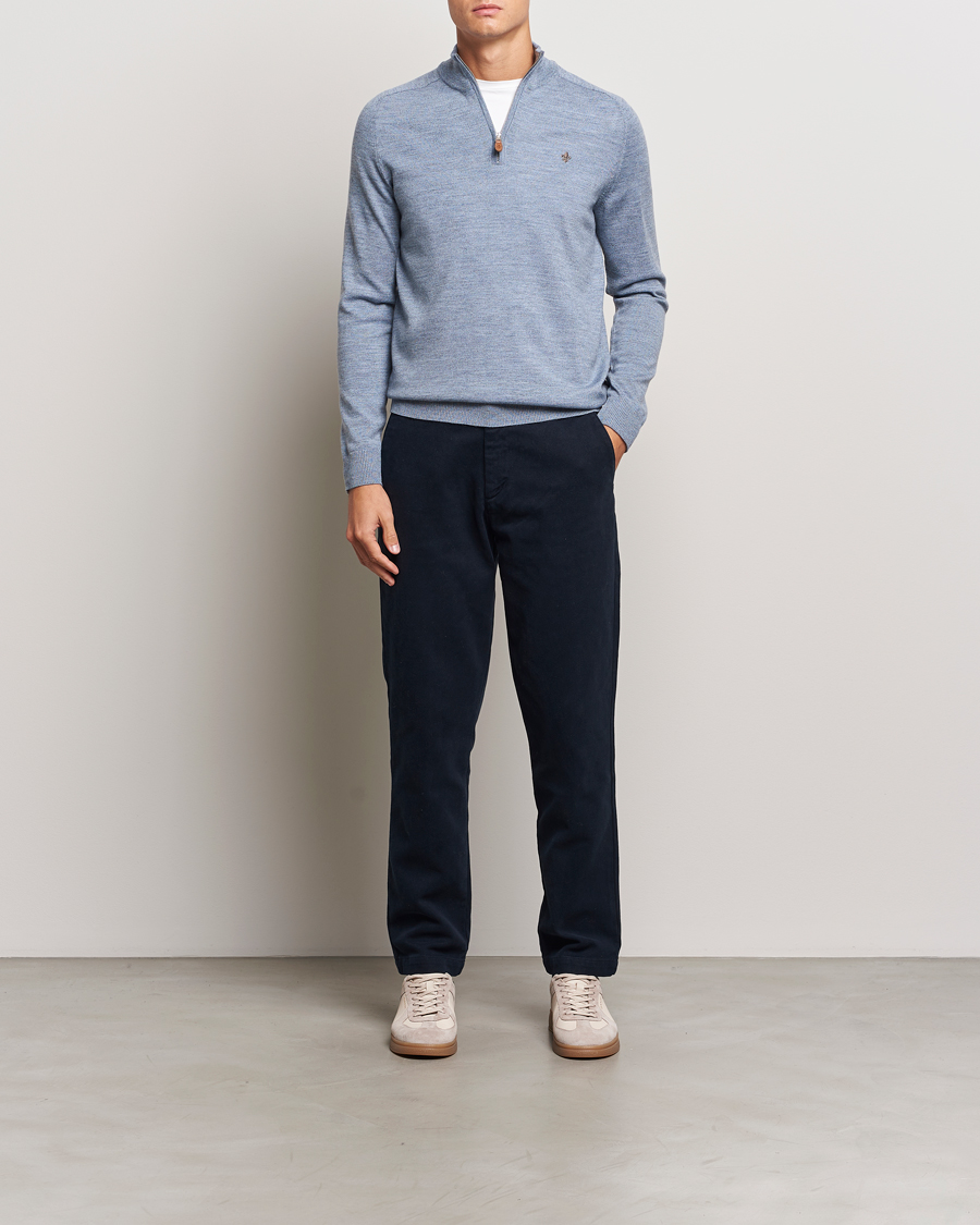Heren | Truien | Morris | John Merino Half Zip Light Blue