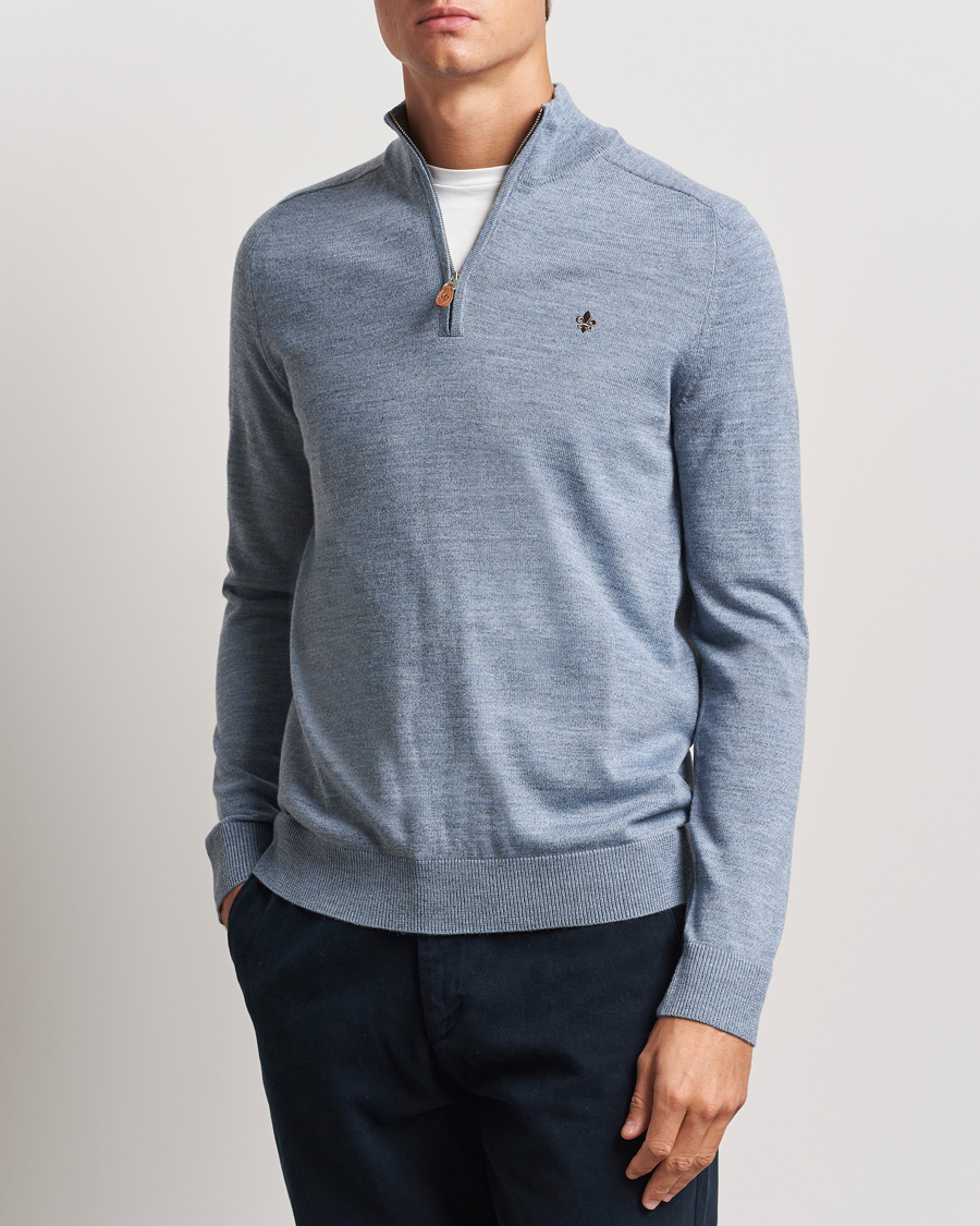 Heren | Truien | Morris | John Merino Half Zip Light Blue