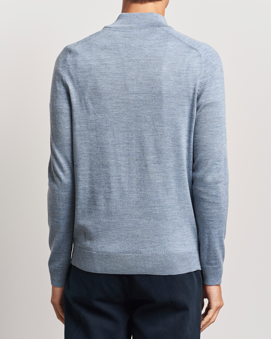 Heren | Truien | Morris | John Merino Half Zip Light Blue