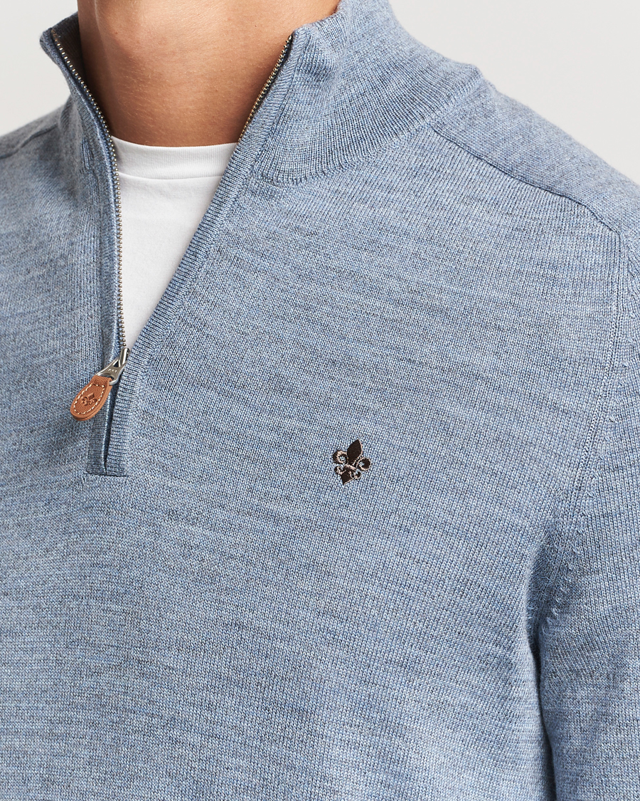 Heren | Truien | Morris | John Merino Half Zip Light Blue