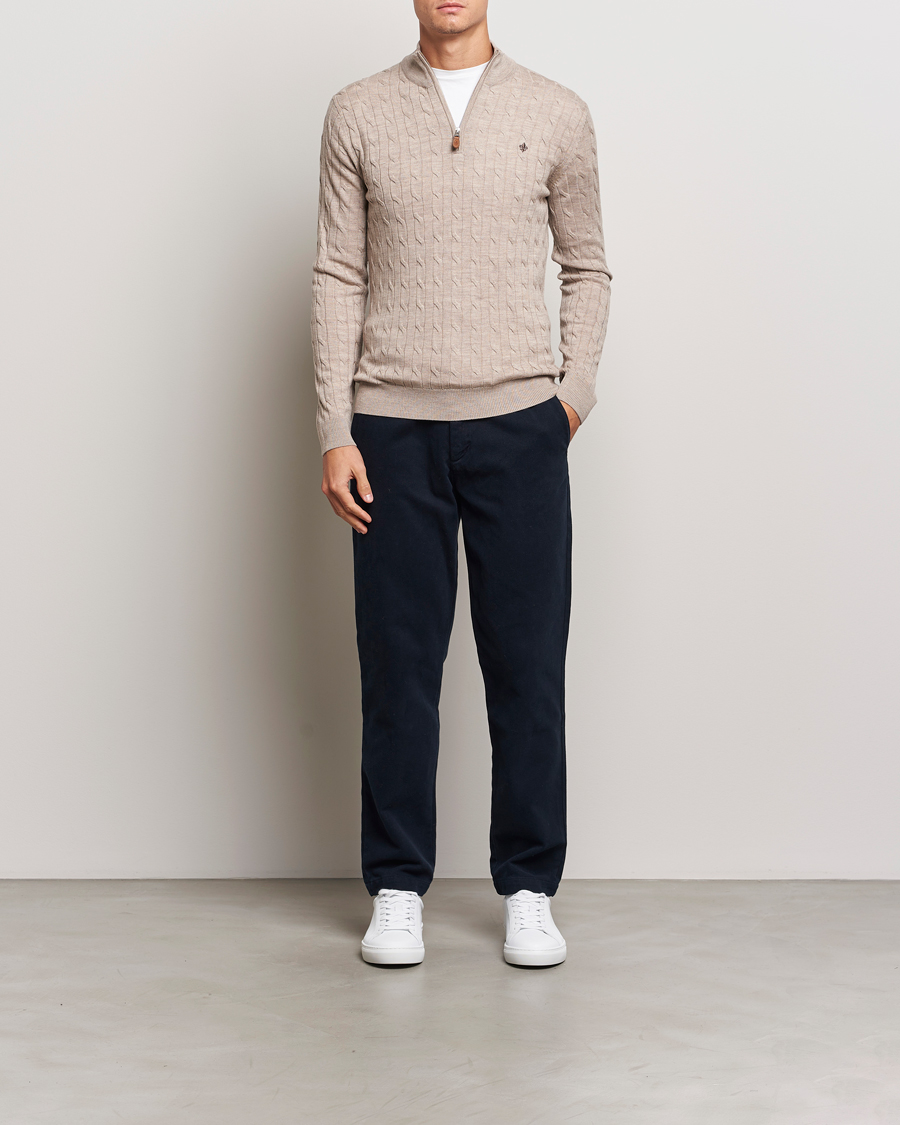 Heren | Truien | Morris | Merino Cable Half Zip Khaki
