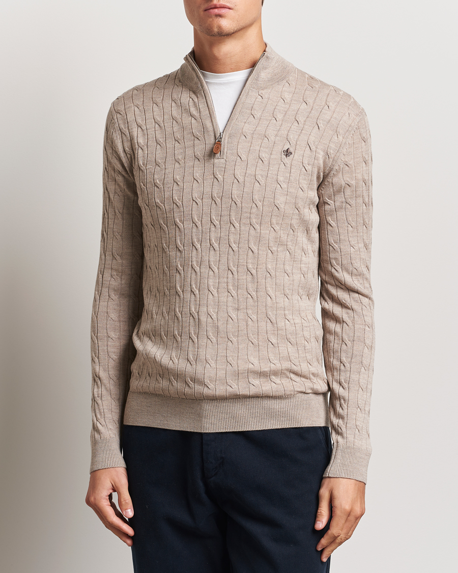 Heren | Truien | Morris | Merino Cable Half Zip Khaki