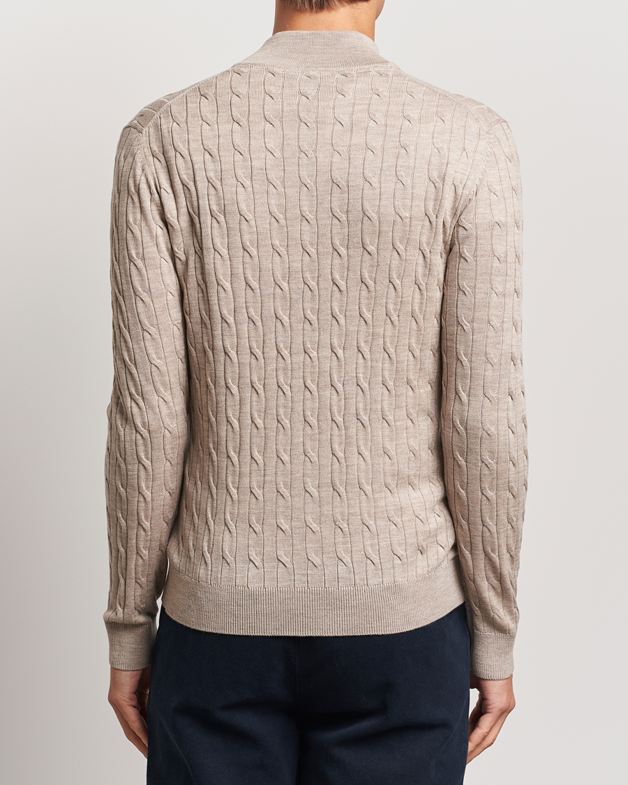 Heren | Truien | Morris | Merino Cable Half Zip Khaki