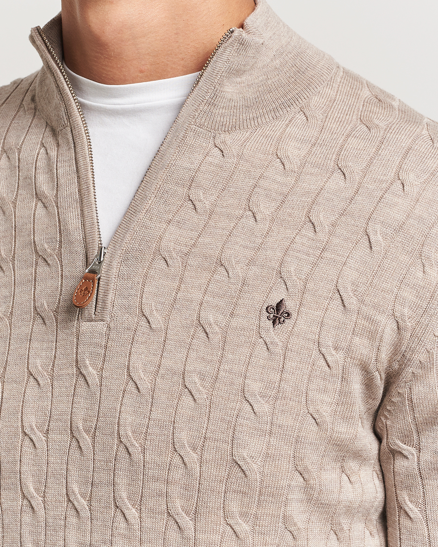 Heren | Truien | Morris | Merino Cable Half Zip Khaki