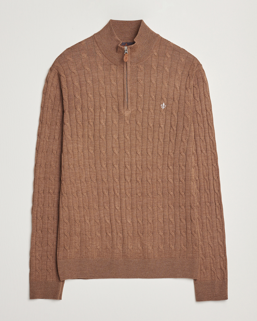 Heren | Truien | Morris | Merino Cable Half Zip Camel