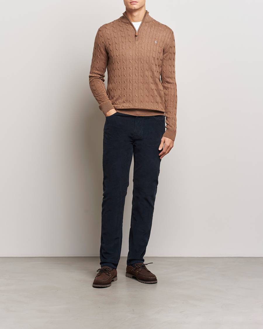Heren | Truien | Morris | Merino Cable Half Zip Camel