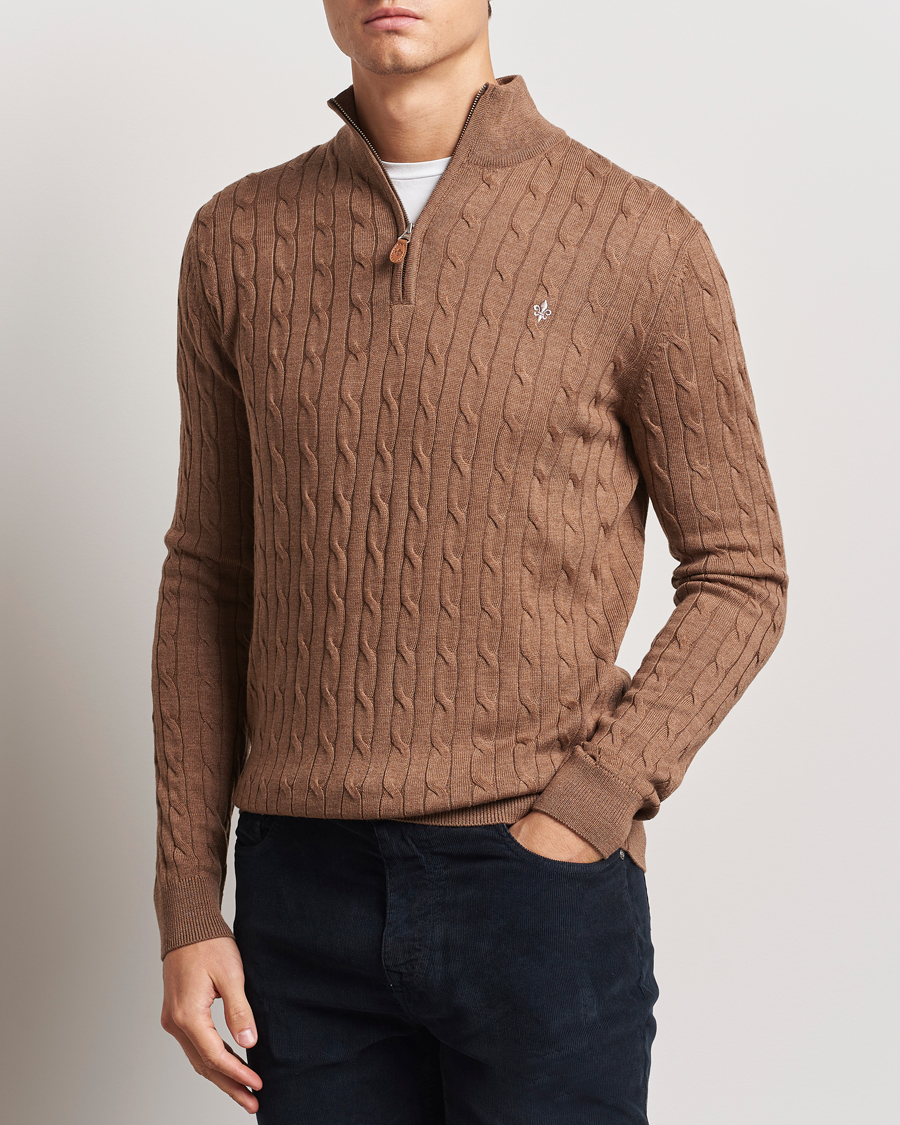 Heren | Truien | Morris | Merino Cable Half Zip Camel