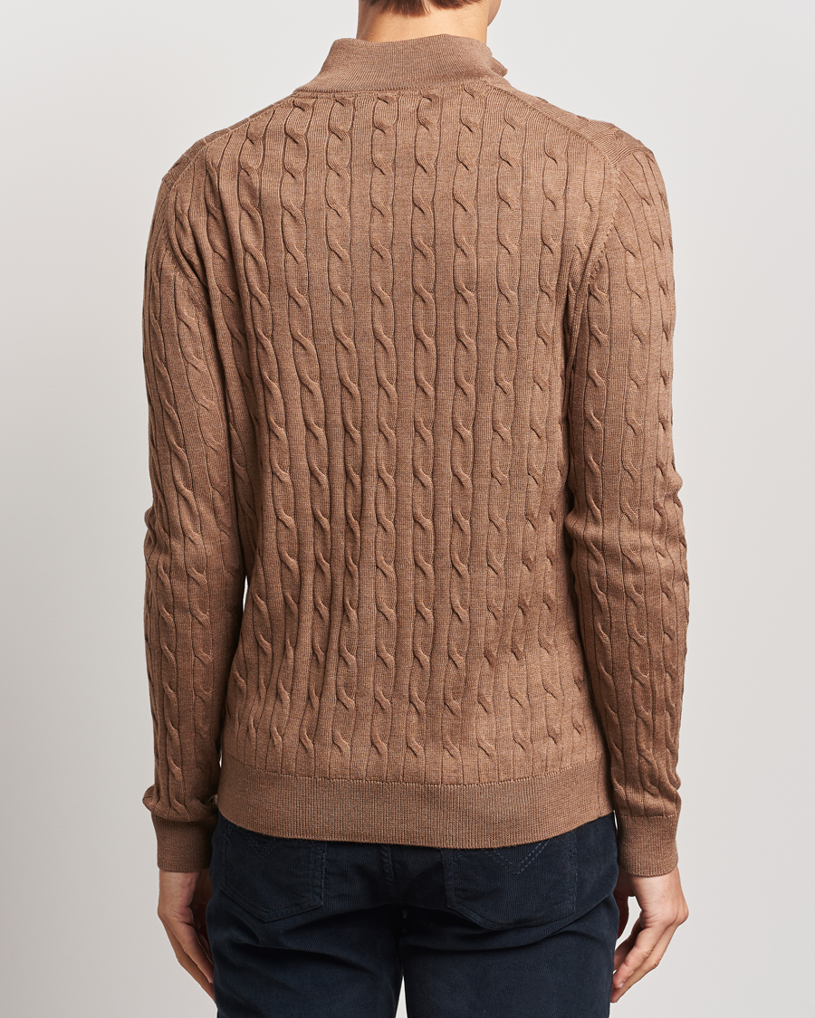 Heren | Truien | Morris | Merino Cable Half Zip Camel